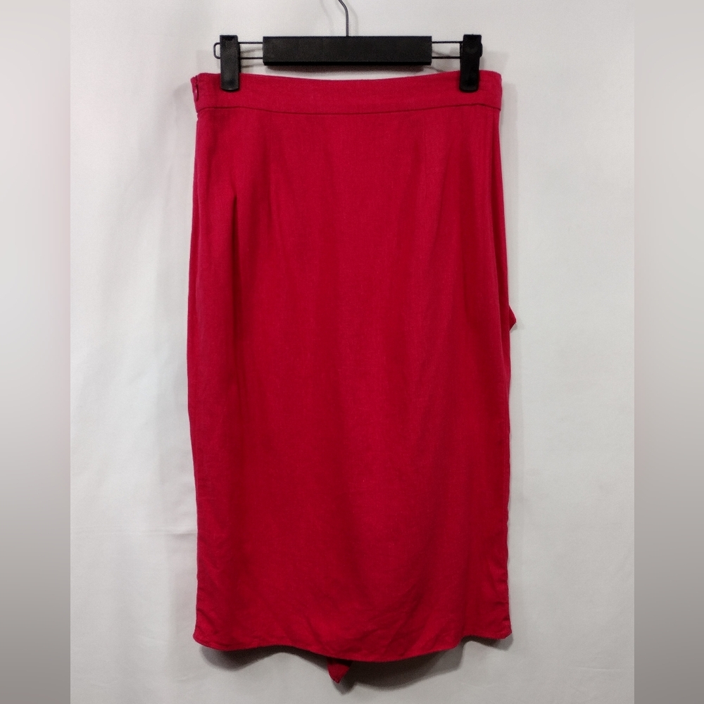 Zara Cerise Linen Ruffle Front Pencil Skirt Women's  S Pink Office Career Casual - Picture 7 of 10